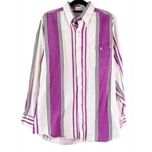 Vintage Western Frontier Mens Button Down Shirt M White Purple Stripe Cowboy 90s